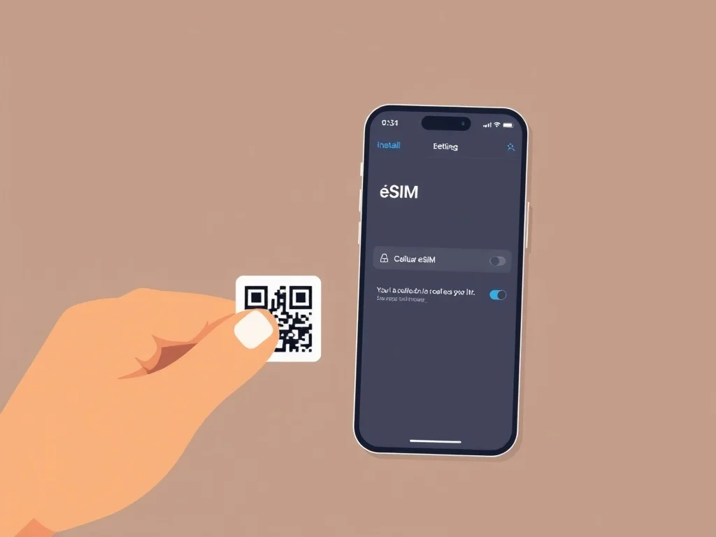 Смартфон со сканированием QR-кода для установки eSIM Saily в настройках